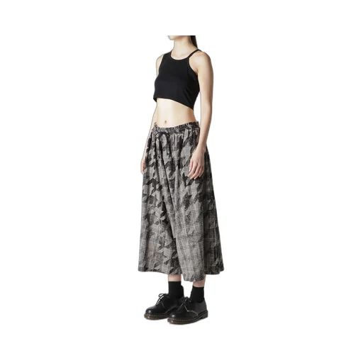 Cotton/Linen Plaid×Big Houndstooth Gathered Pants