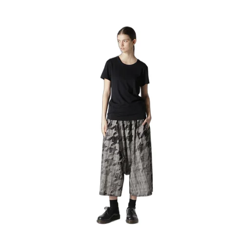 Cotton/Linen Plaid×Big Houndstooth Gathered Pants