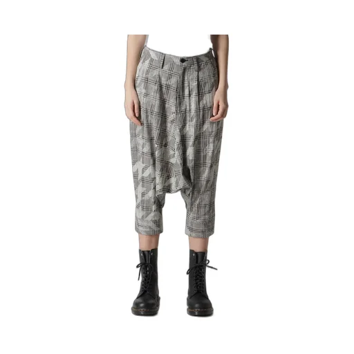 Cotton/Linen Plaid×Big Houndstooth Cuffed Hem Sarrouel Pants