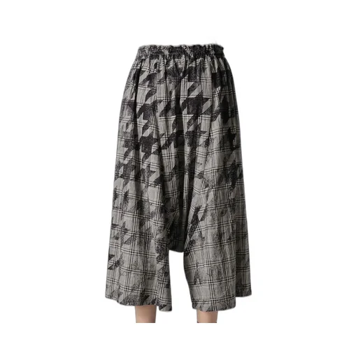 Cotton/Linen Plaid×Big Houndstooth Gathered Pants