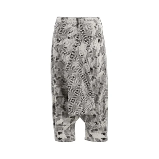 Cotton/Linen Plaid×Big Houndstooth Cuffed Hem Sarrouel Pants