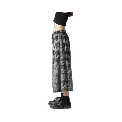 Cotton/Linen Plaid×Big Houndstooth Gathered Pants
