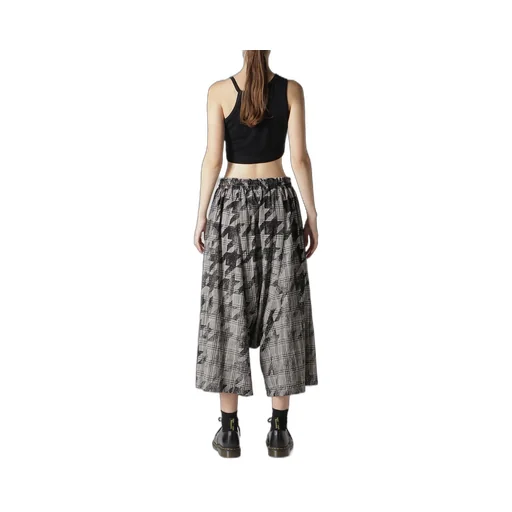 Cotton/Linen Plaid×Big Houndstooth Gathered Pants