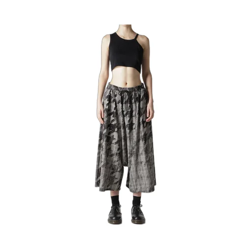 Cotton/Linen Plaid×Big Houndstooth Gathered Pants