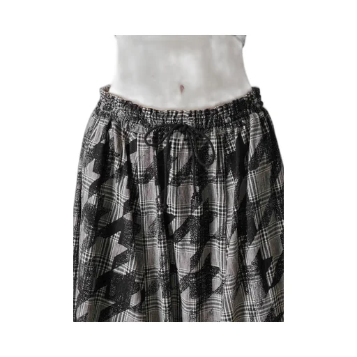 Cotton/Linen Plaid×Big Houndstooth Gathered Pants