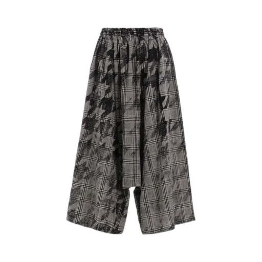 Cotton/Linen Plaid×Big Houndstooth Gathered Pants