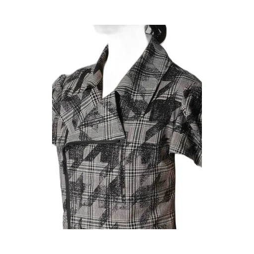 Cotton/Linen Plaid×Big Houndstooth Short Sleeve Moto Jacket