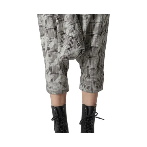 Cotton/Linen Plaid×Big Houndstooth Cuffed Hem Sarrouel Pants