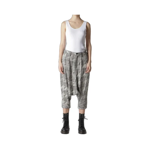 Cotton/Linen Plaid×Big Houndstooth Cuffed Hem Sarrouel Pants