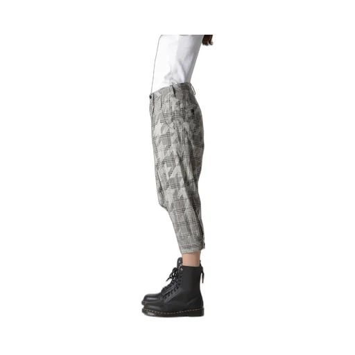 Cotton/Linen Plaid×Big Houndstooth Cuffed Hem Sarrouel Pants