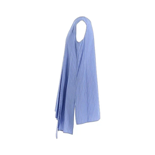 Stripe Cotton Left Front Slit Blouse