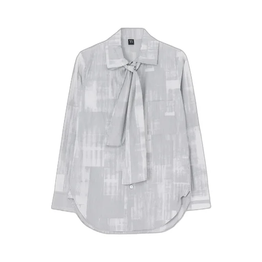 Typewriter Stripe Bow Collar Blouse