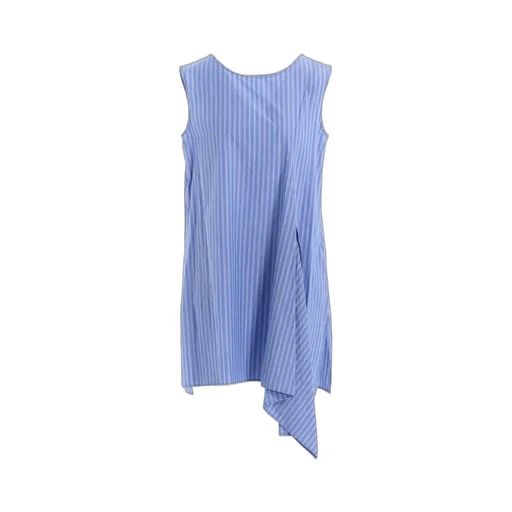 Stripe Cotton Left Front Slit Blouse