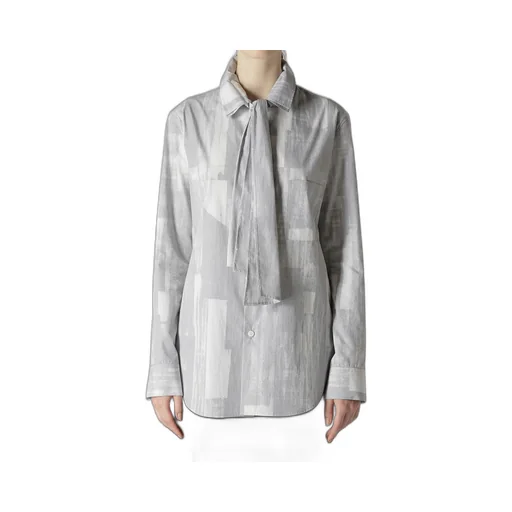 Typewriter Stripe Bow Collar Blouse