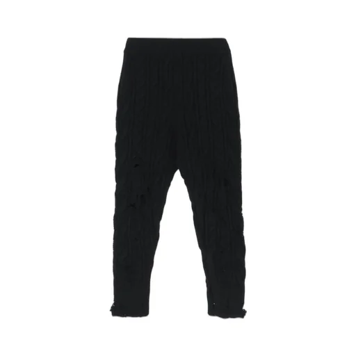 Acrylic Wool Ripped Aran Knit Rib Pants
