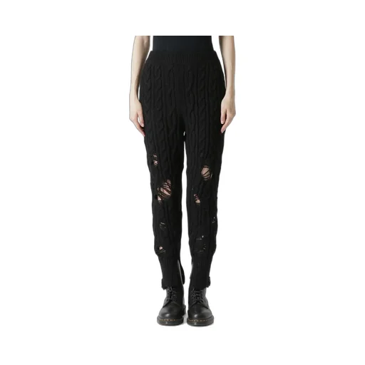 Acrylic Wool Ripped Aran Knit Rib Pants