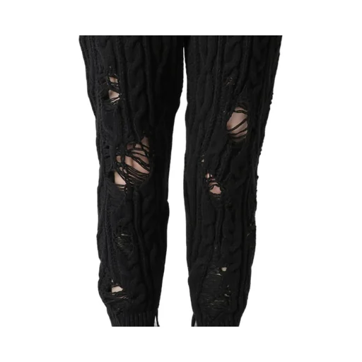 Acrylic Wool Ripped Aran Knit Rib Pants
