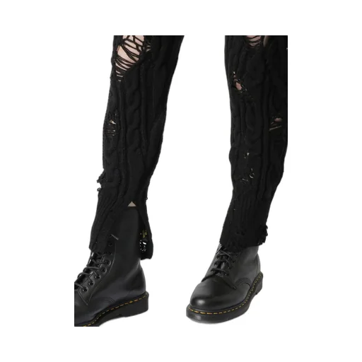 Acrylic Wool Ripped Aran Knit Rib Pants