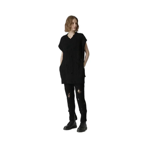 Acrylic Wool Ripped Aran Knit Rib Pants