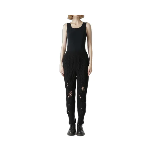 Acrylic Wool Ripped Aran Knit Rib Pants