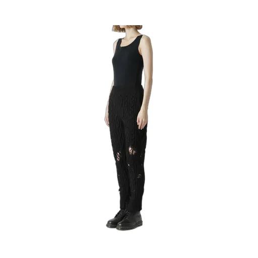 Acrylic Wool Ripped Aran Knit Rib Pants