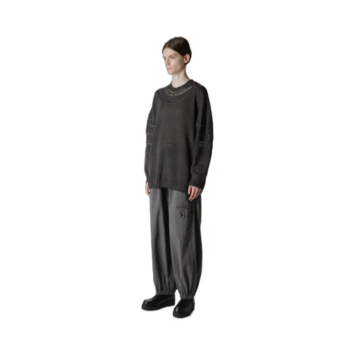 Jersey+Broad Stitch Crochet Long Sleeve Pullover