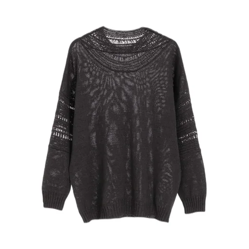 Jersey+Broad Stitch Crochet Long Sleeve Pullover