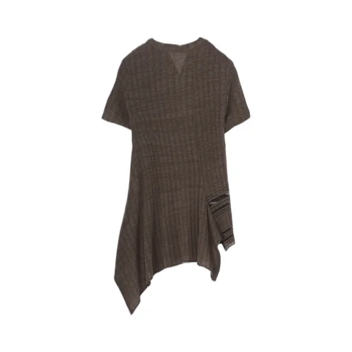 Drop Needle Rib Stripe Asymmetric Hem Pullover