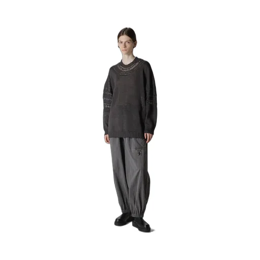 Jersey+Broad Stitch Crochet Long Sleeve Pullover