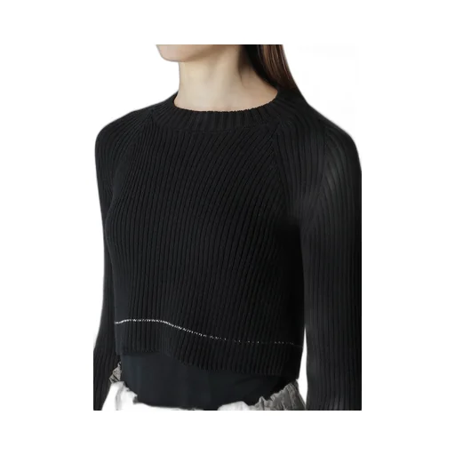 Rib Stitch Twisted Long Sleeve Rib Cropped Pullover