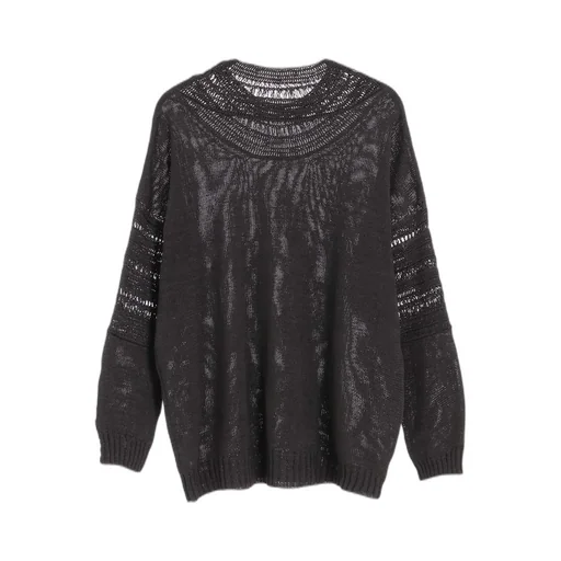 Jersey+Broad Stitch Crochet Long Sleeve Pullover