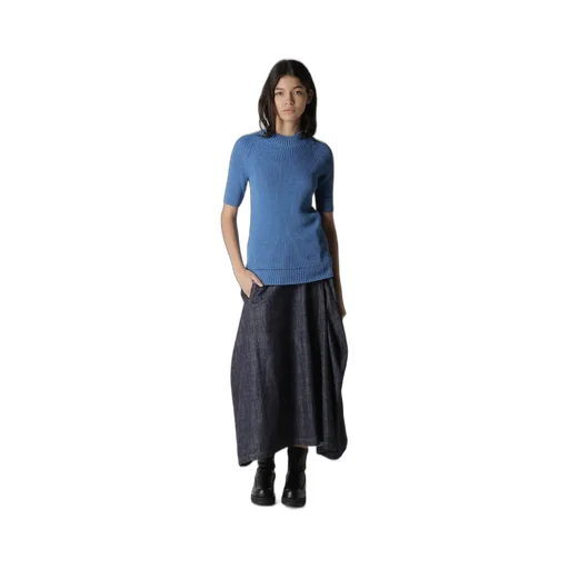 Rib Stitch Twisted Half Sleeve Rib Pullover