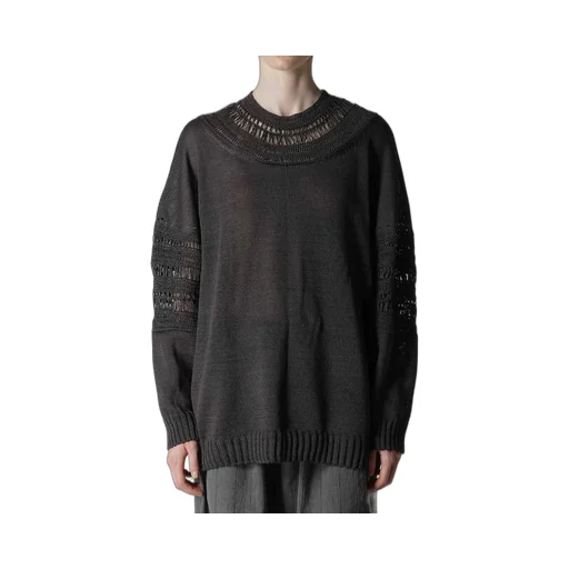 Jersey+Broad Stitch Crochet Long Sleeve Pullover