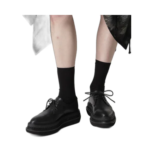 Smooth Leather Blk Flatform Plain Toe Shoes