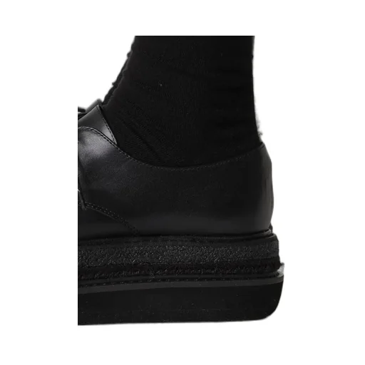 Smooth Leather Blk Flatform Plain Toe Shoes