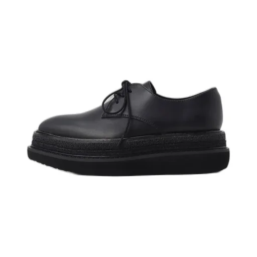 Smooth Leather Blk Flatform Plain Toe Shoes