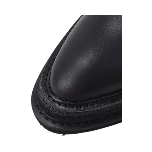 Smooth Leather Blk Flatform Plain Toe Shoes