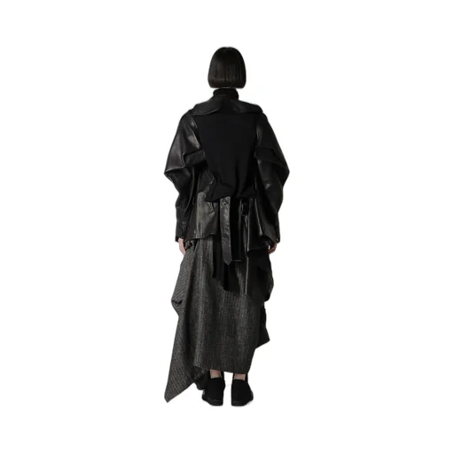 Horse Leather Tucked Slv Belted Jacket