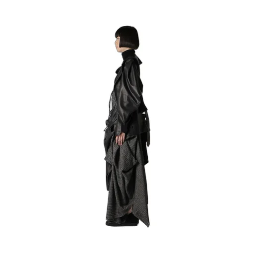 Horse Leather Tucked Slv Belted Jacket