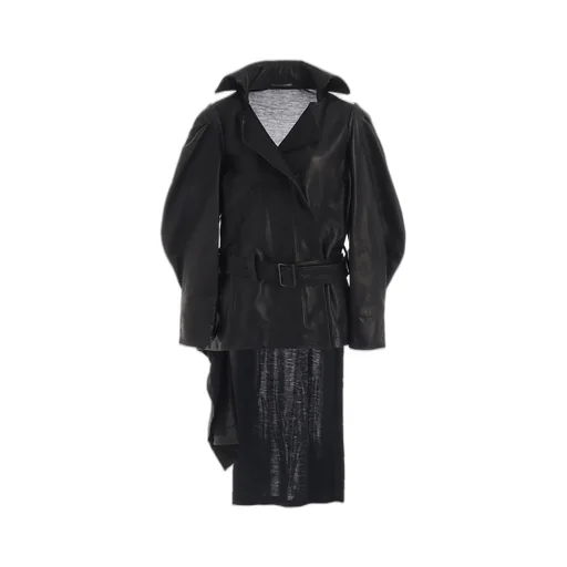 Horse Leather Tucked Slv Belted Jacket