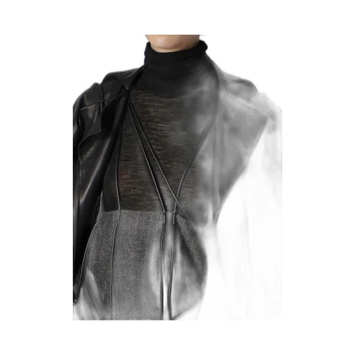 Horse Leather Tucked Slv Belted Jacket