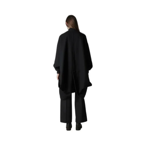 Shrinked Wool Serge Padded Drape Coat