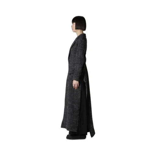 Handmade Tweed Back Lace Up Long Coat