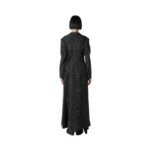 Handmade Tweed Back Lace Up Long Coat