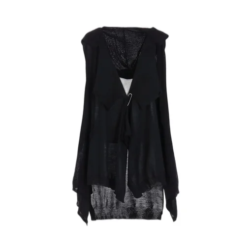 Plain Stitch+Rib Draped Hoodie Vest