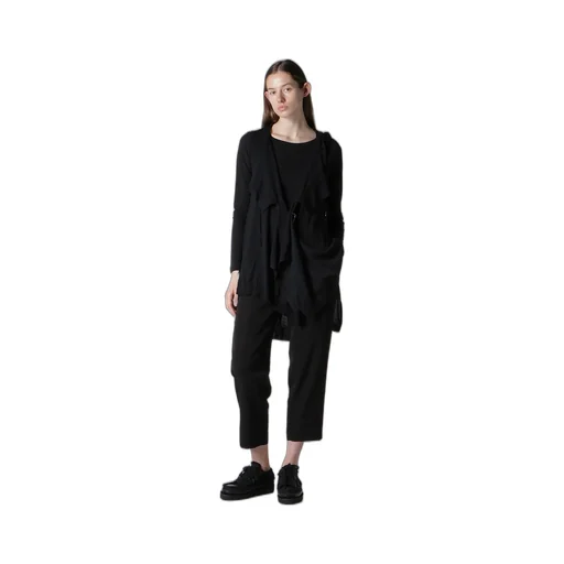Plain Stitch+Rib Draped Hoodie Vest