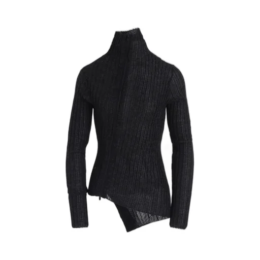 Rib Diagonal Zip Cardigan