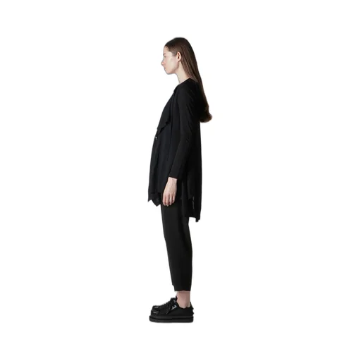 Plain Stitch+Rib Draped Hoodie Vest