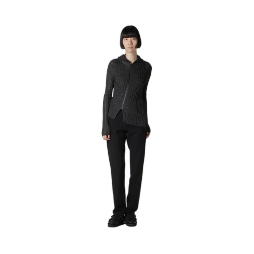Rib Diagonal Zip Cardigan