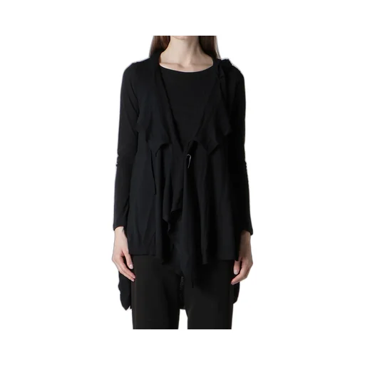 Plain Stitch+Rib Draped Hoodie Vest